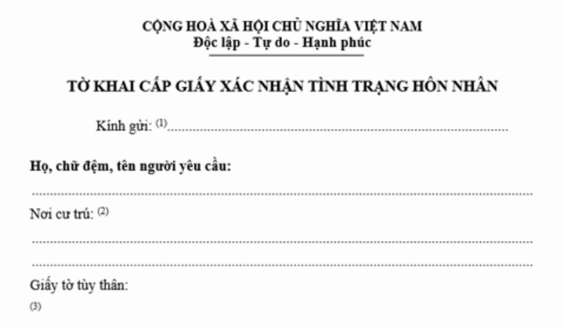 Mẫu tờ khai cấp giấy xác nhận tình trạng hôn nhân theo quy định pháp luật Việt Nam